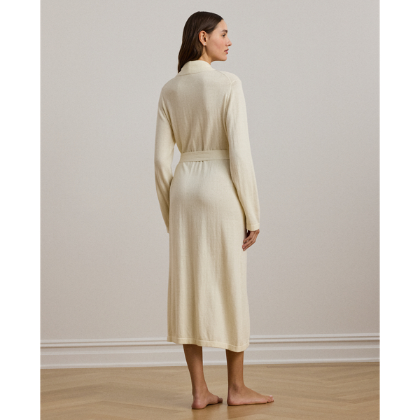 Cream Belted Cotton-Cashmere Knit Robe Lauren 5