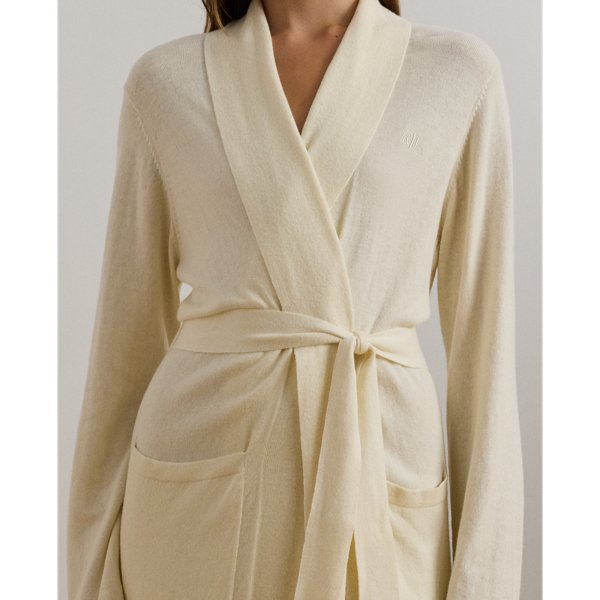Cream Belted Cotton-Cashmere Knit Robe Lauren 6