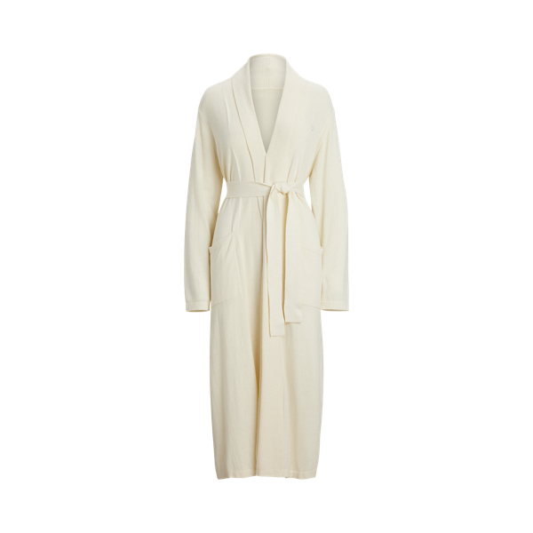 Cream Belted Cotton-Cashmere Knit Robe Lauren 2