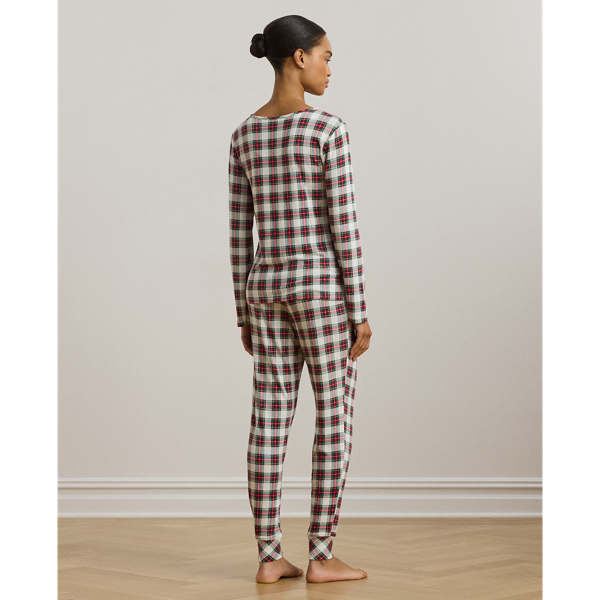 Cream Plaid Plaid Jersey Henley Jogger Pajama Set Lauren 5