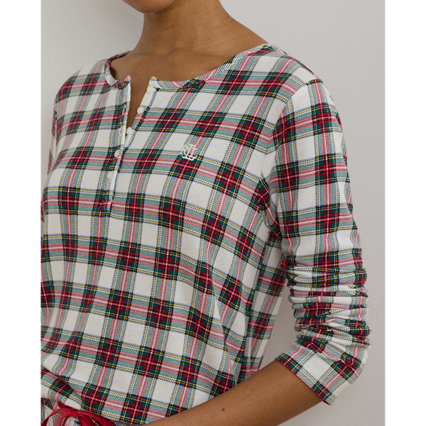 Cream Plaid Plaid Jersey Henley Jogger Pajama Set Lauren 6