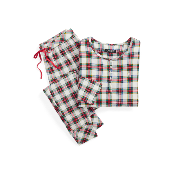 Cream Plaid Plaid Jersey Henley Jogger Pajama Set Lauren 2