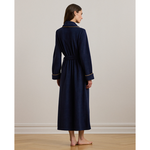 Navy Fleece Long Shawl-Collar Robe Lauren 4