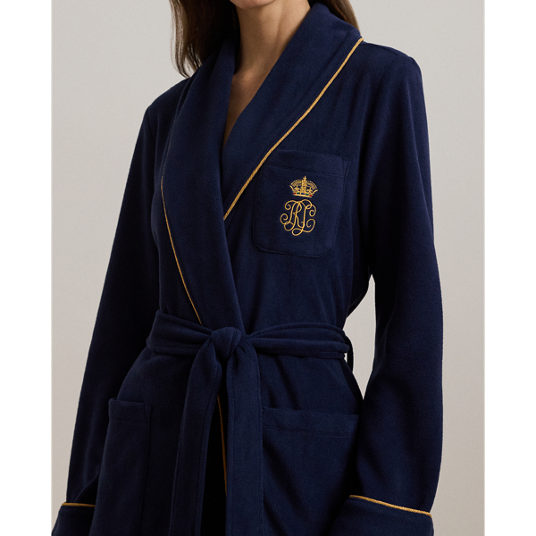 Navy Fleece Long Shawl-Collar Robe Lauren 5