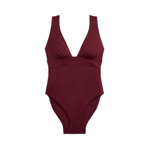 Maillot une pi&egrave;ce &agrave; bande et col en V