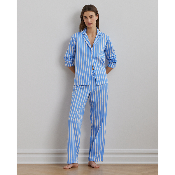 Blue Print Logo Striped Sateen Sleep Set Lauren 1