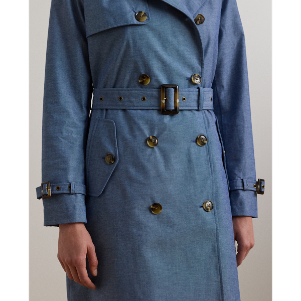 Double-Breasted Chambray Trench Coat