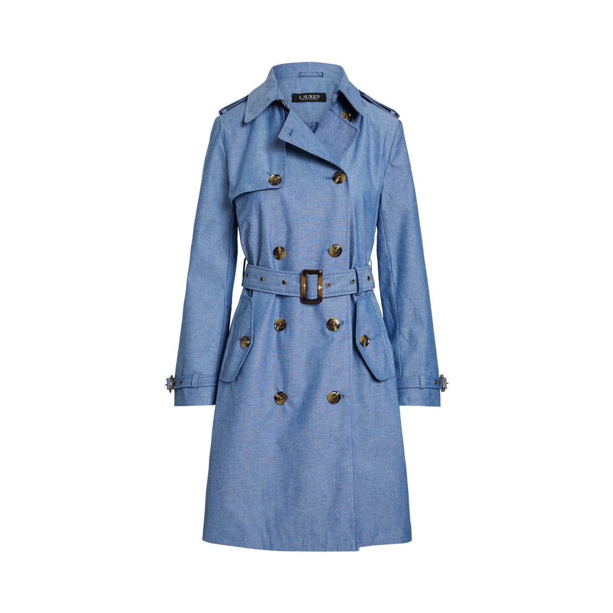 Double-Breasted Chambray Trench Coat