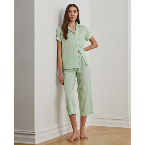 Pyjama 7/8 à motif vichy en linon