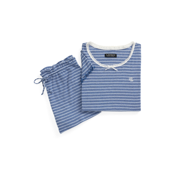 Striped Lace-Trim Rib-Knit Boxer PJ Set