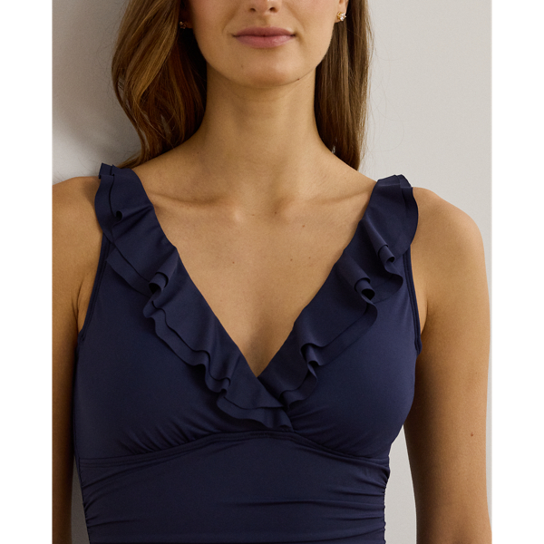 Ruffle-Trim Surplice One-Piece