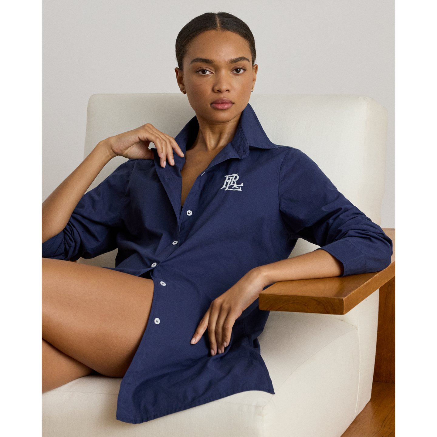 Женская рубашка Ralph Lauren Organic Cotton Shirt Cover-Up, цвет: Тёмный тёмно-синий — фото 3