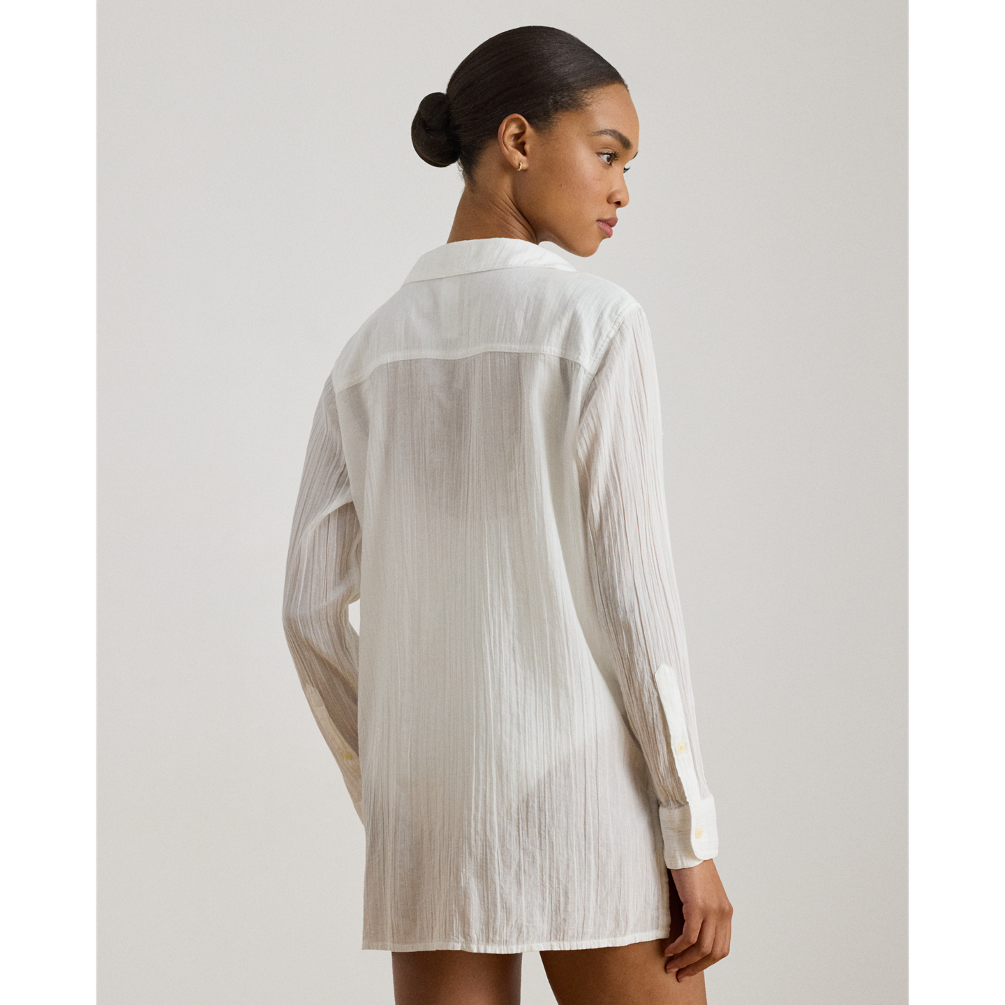 Женская рубашка Ralph Lauren Crushed Cotton Camp Shirt Cover-Up, цвет: Белый — фото 2