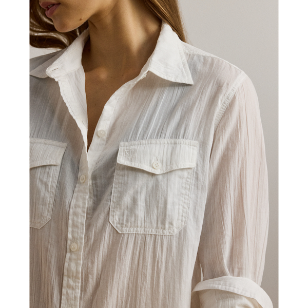 Crushed Cotton Camp Shirt Cover-Up