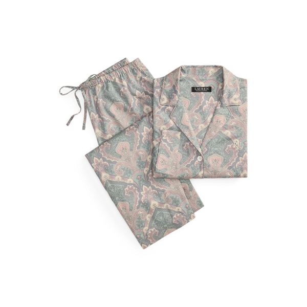Pyjama satinette coton motif cachemire