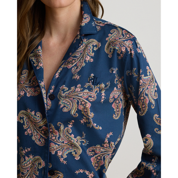 Pyjama en satinette fleurs et cachemire