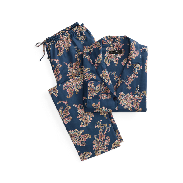 Pyjama en satinette fleurs et cachemire