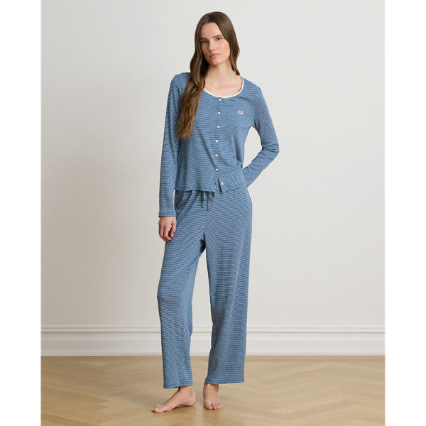 Pyjama c&ocirc;tel&eacute; &agrave; rayures et dentelle