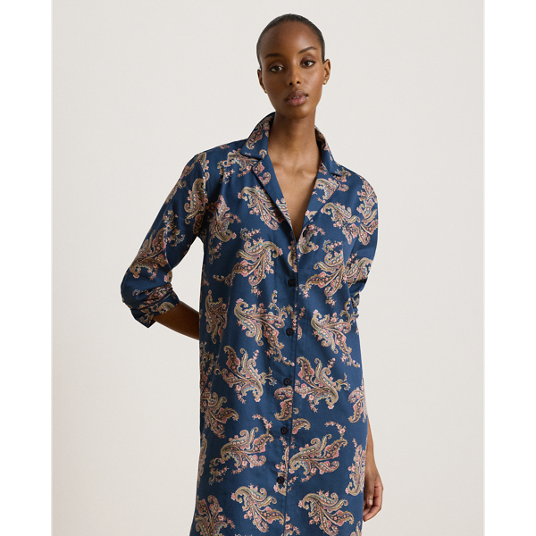 Chemise nuit satinette cachemire/fleurs