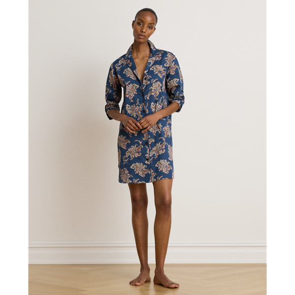 Chemise nuit satinette cachemire/fleurs