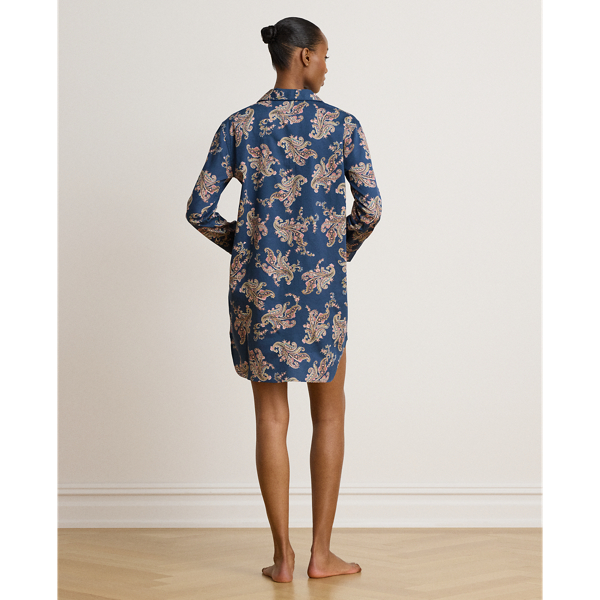 Chemise nuit satinette cachemire/fleurs