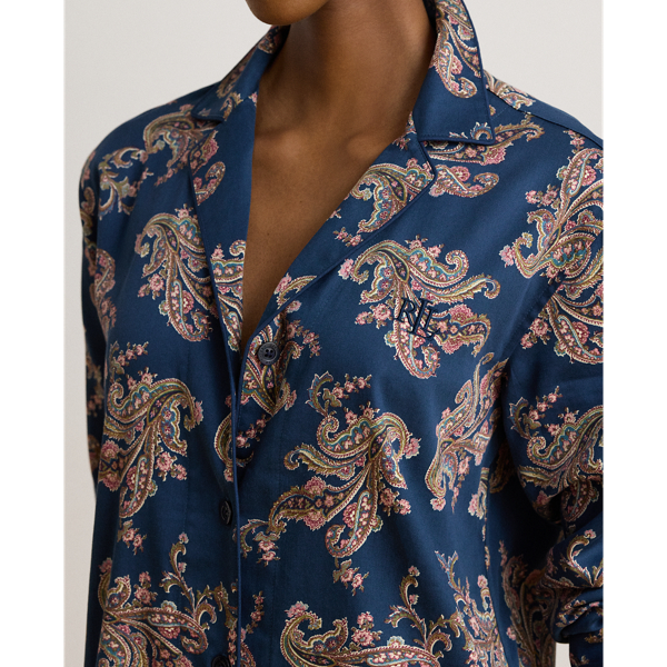 Chemise nuit satinette cachemire/fleurs