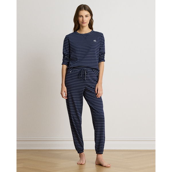 Pyjama jogger en interlock ray&eacute; Lauren en Rayure marine 1