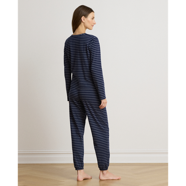Pyjama jogger en interlock ray&eacute; Lauren en Rayure marine 4