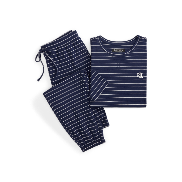 Pyjama jogger en interlock ray&eacute; Lauren en Rayure marine 2