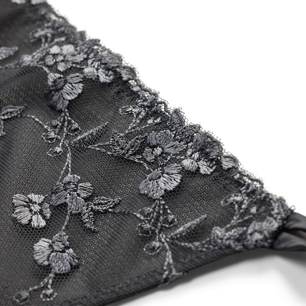 Stringtrosor i mesh & satin, blombroderi