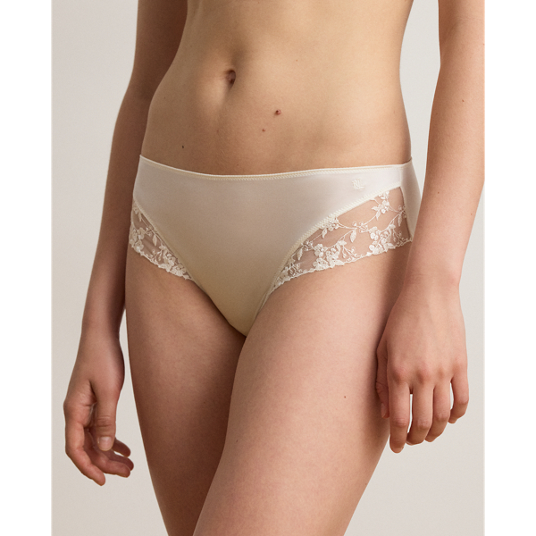Cueca midi de cetim e malha bordada