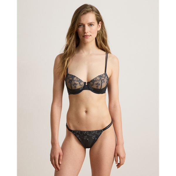 Embroidered Mesh & Satin Bra
