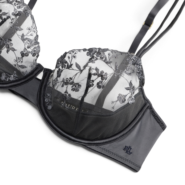 Embroidered Mesh & Satin Bra