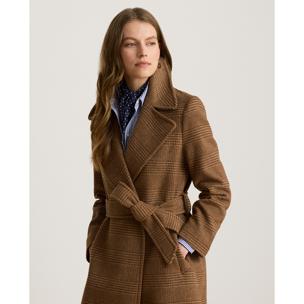 Camel/Brown Glen Plaid Wool-Blend Wrap Maxicoat Lauren 4
