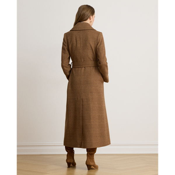 Camel/Brown Glen Plaid Wool-Blend Wrap Maxicoat Lauren 5