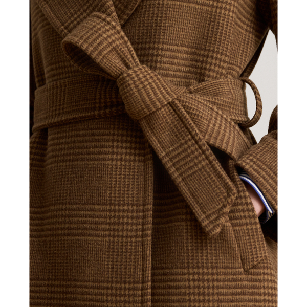 Camel/Brown Glen Plaid Wool-Blend Wrap Maxicoat Lauren 6