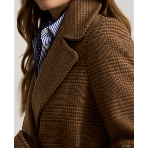 Camel/Brown Glen Plaid Wool-Blend Wrap Maxicoat Lauren 7