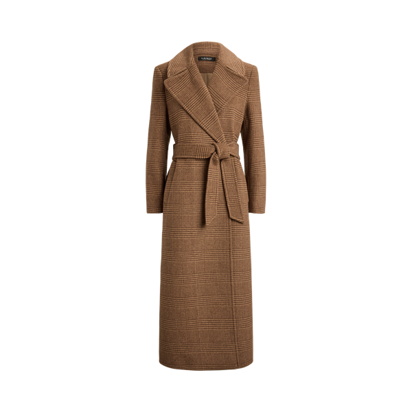 Camel/Brown Glen Plaid Wool-Blend Wrap Maxicoat Lauren 2