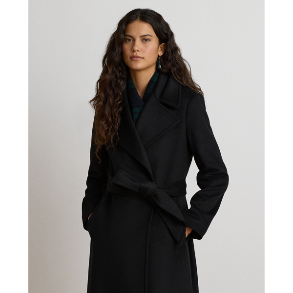 Black Wool-Blend Wrap Maxicoat Lauren 4