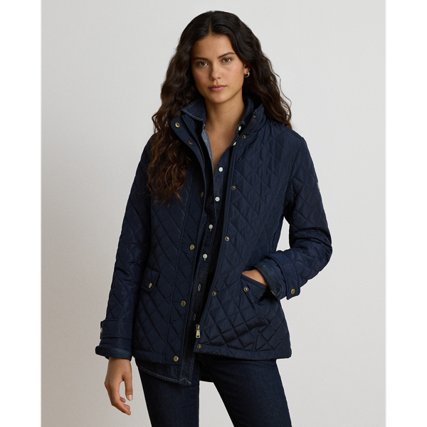 Dark Navy Diamond-Quilted Mockneck Jacket Lauren 1