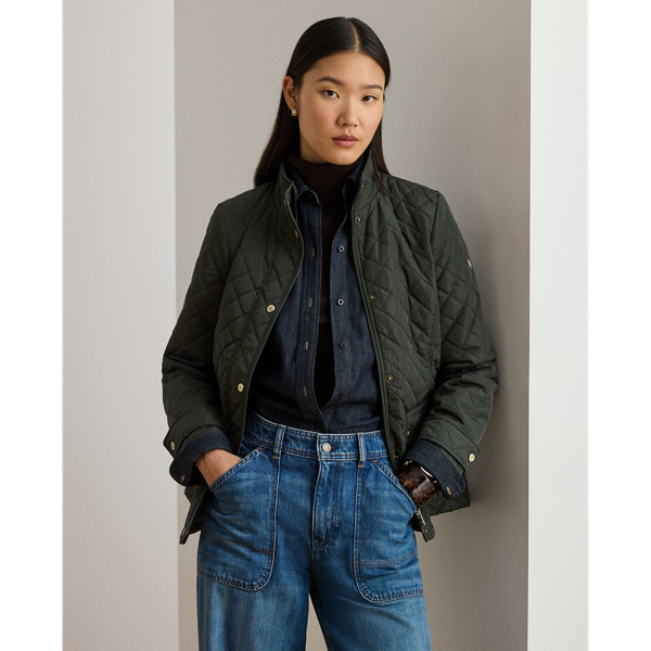 Diamond-Quilted Mockneck Jacket