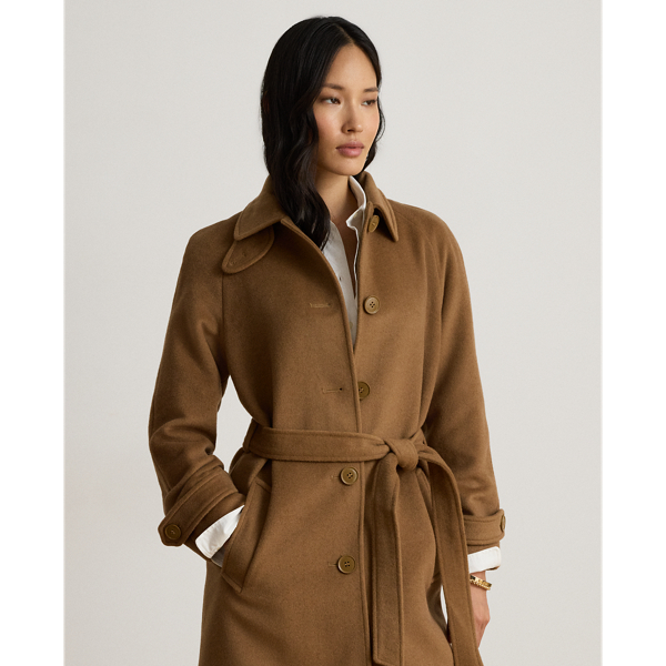 Belted Wool-Blend Trench Coat