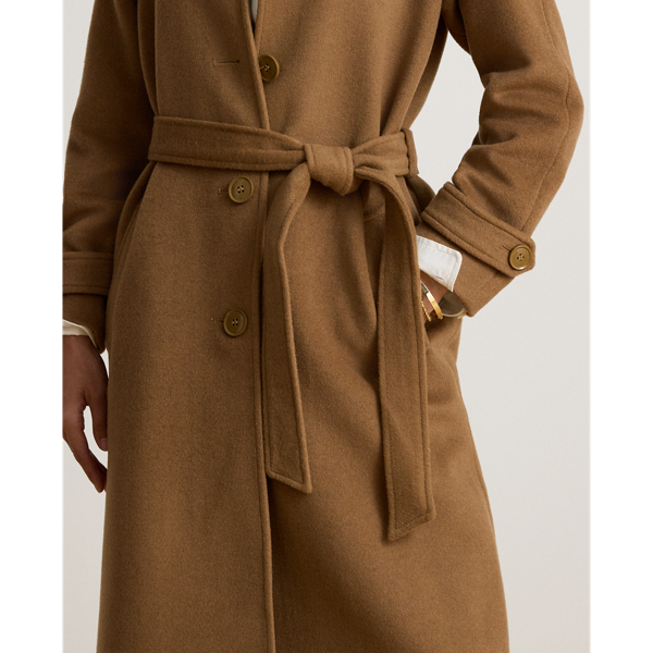 Belted Wool-Blend Trench Coat