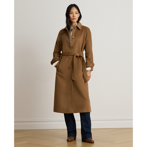 Belted Wool-Blend Trench Coat