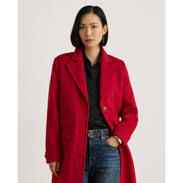 Festive Red Wool-Blend Reefer Coat Lauren 4