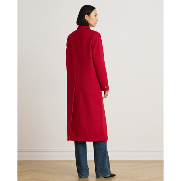 Festive Red Wool-Blend Reefer Coat Lauren 5