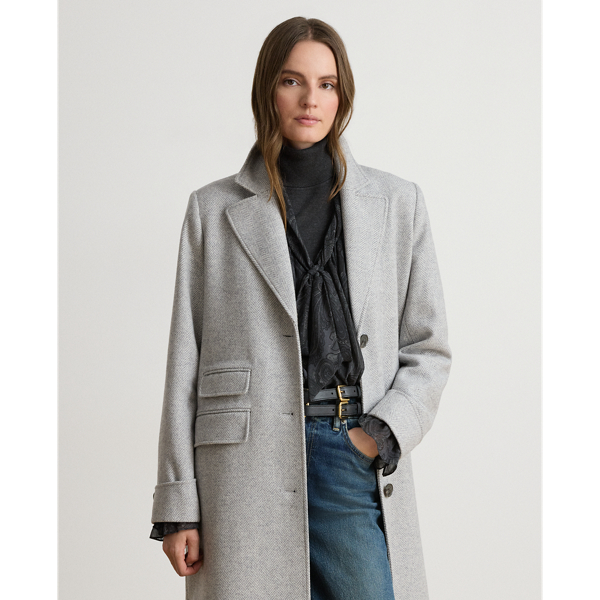 Cream Grey Herringbone Herringbone Reefer Coat Lauren 4