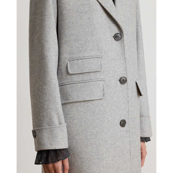 Cream Grey Herringbone Herringbone Reefer Coat Lauren 6