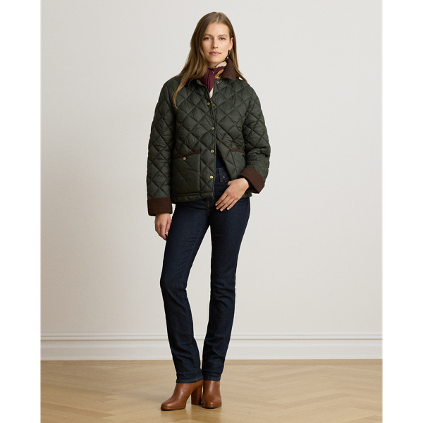 Corduroy-Trim Quilted Barn Jacket