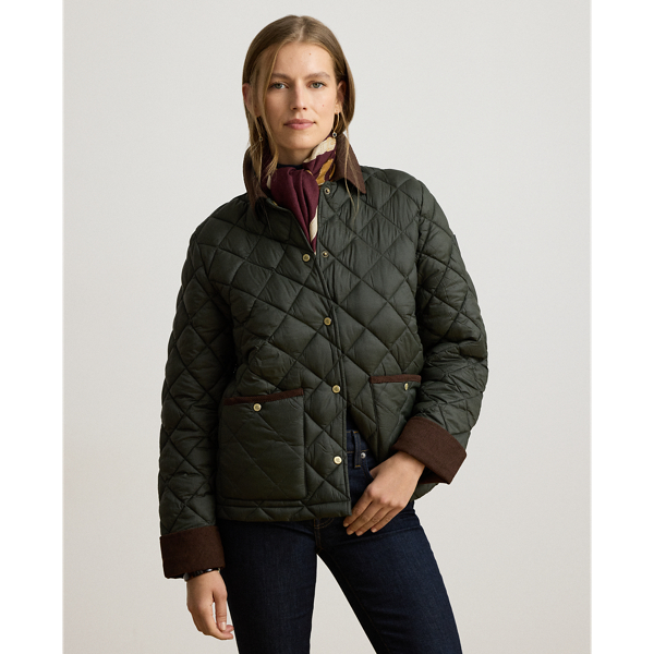 Corduroy-Trim Quilted Barn Jacket